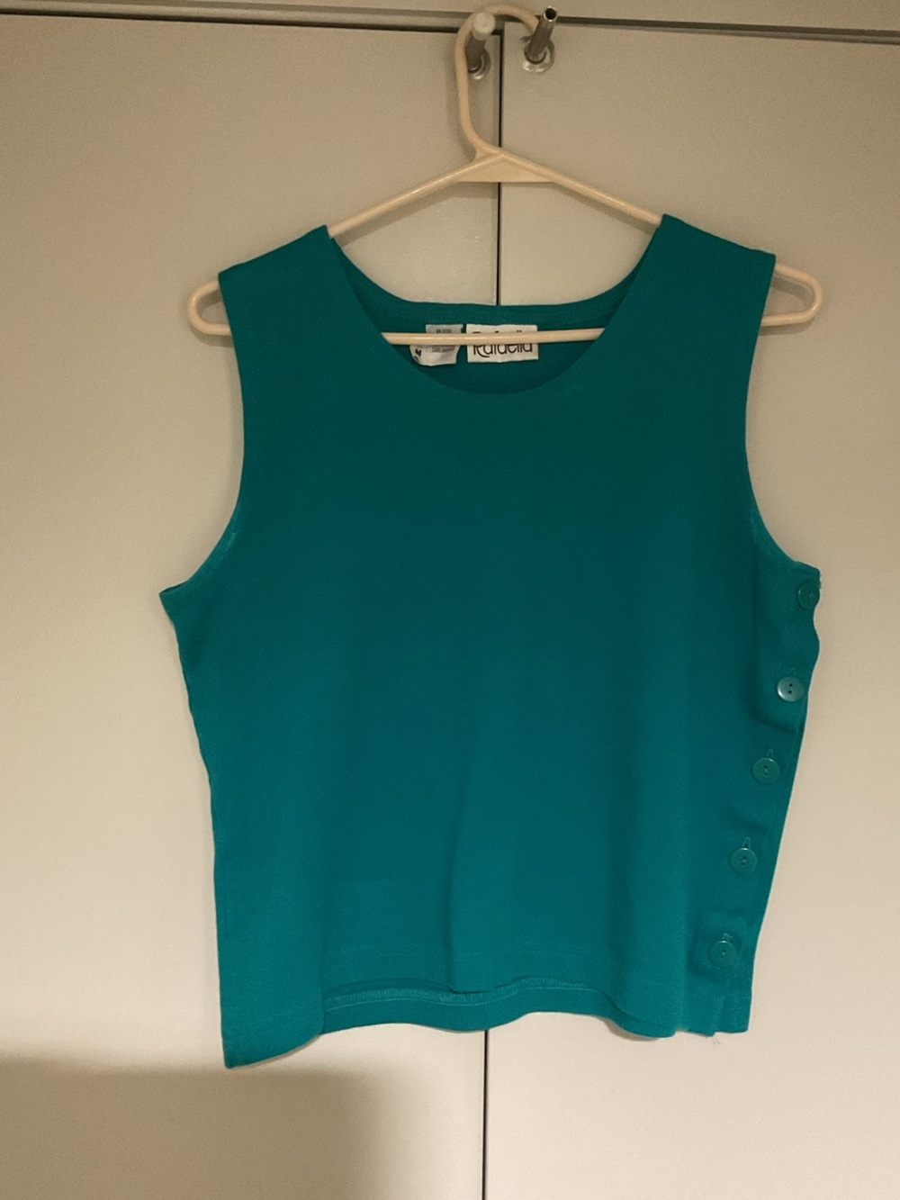 Rafaella Teal Sleeveless Button-Side Tank Top